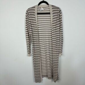 Chico's Striped Sheer Mesh Longline Cardigan neutral beach